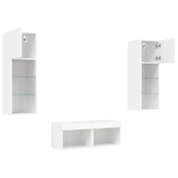 Berkfield Home Modern 4 Piece TV Wall Cabinets with LED Lights White - thumbnail 6