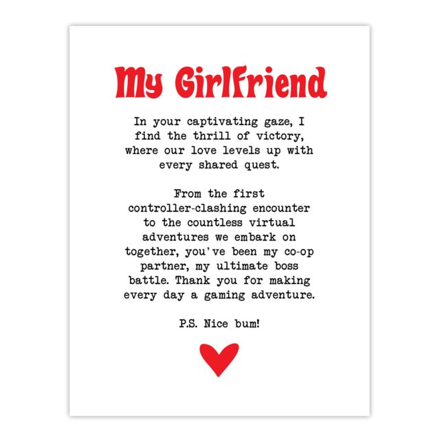 "Artery8 Love Poem Gamer Nerd Girlfriend Romantic Poetry Wall Art Print in White - Size: W18"" x H24""" - image 1