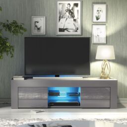 Creative Furniture Loom TV Unit 130cm - A Minimalist & Sophisticated Cabinet with Gloss Doors & LED Lights in Dark Grey