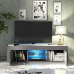 Creative Furniture Loom TV Unit 130cm - A Minimalist & Sophisticated Cabinet with Gloss Doors & LED Lights in Dark Grey - thumbnail 2