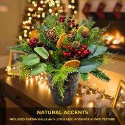 Shatchi 16Inch Red Berry Topiary - Christmas Decoration in Green - thumbnail 5