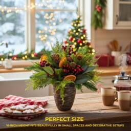 Shatchi 16Inch Red Berry Topiary - Christmas Decoration in Green - thumbnail 3