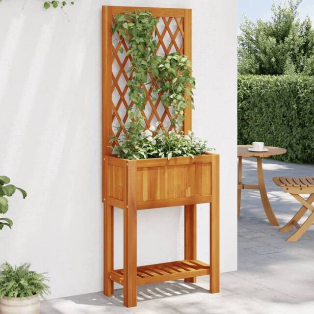 Berkfield Home Planter with Trellis & Shelf 55x29.5x152 cm Solid Wood Acacia in Brown - image 1