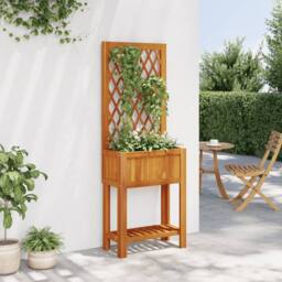 Berkfield Home Planter with Trellis & Shelf 55x29.5x152 cm Solid Wood Acacia in Brown - thumbnail 3
