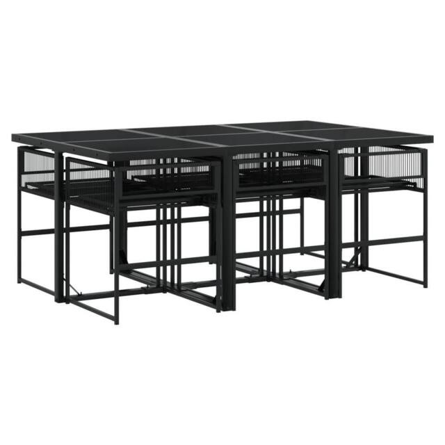 Berkfield Home Beautiful 7 Piece Garden Dining Set Black Poly Rattan - image 1