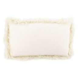 Native Natural Beige Linen Cushion Sheepskin Trim 45x45cm in Cream - Size: 45 cm x 45 cm