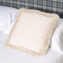 Native Natural Beige Linen Cushion Sheepskin Trim 45x45cm in Cream - Size: 45 cm x 45 cm - thumbnail 2