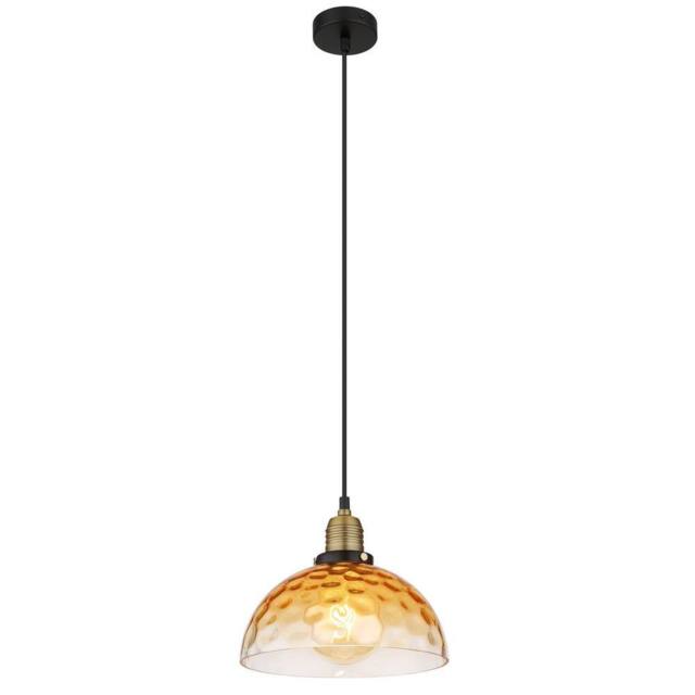 Netlighting Salvy Dome Pendant Ceiling Light Matt Black Amber Glass Shade 1x E27 - image 1