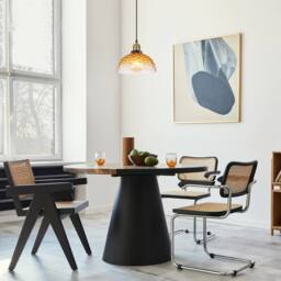 Netlighting Salvy Dome Pendant Ceiling Light Matt Black Amber Glass Shade 1x E27 - thumbnail 6
