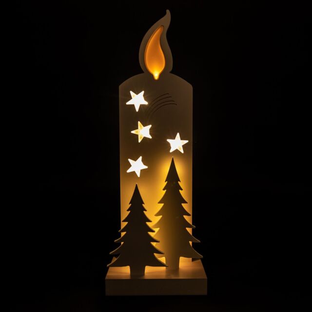 Shatchi Wooden Christmas Decoration Pre Lit LED Silhouette Nativity Scene Ornament Table Window Battery Operated, White, 36Cm in White - image 1