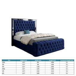 KDMD Reigate Mirror Upholstered Blue Soft Velvet Designer Bed Frame - Size: Single - thumbnail 7