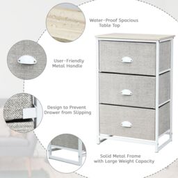 Costway 3-Drawer Fabric Dresser Metal Frame Chest of Drawers Nightstand - thumbnail 4