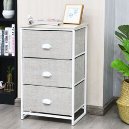 Costway 3-Drawer Fabric Dresser Metal Frame Chest of Drawers Nightstand - thumbnail 2