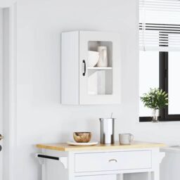 Berkfield Home Kitchen Wall Cabinet with Glass Door Kalmar White Engineered Wood - thumbnail 3