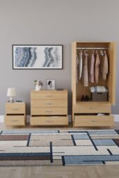 Home Discount Vida Designs Riano 3-Piece Set with 2-Drawer Bedside Chest & Wardrobe in Brown - thumbnail 3