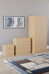 Home Discount Vida Designs Riano 3-Piece Set with 2-Drawer Bedside Chest & Wardrobe in Brown