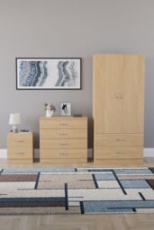 Home Discount Vida Designs Riano 3-Piece Set with 2-Drawer Bedside Chest & Wardrobe in Brown - thumbnail 4