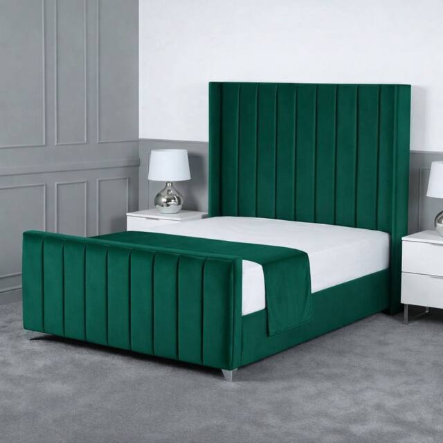 Living Comfort Bedz Imperial Winged Upholstered Bed Slatted Base with 48 Inch Headboard in Green - Size: Double - image 1