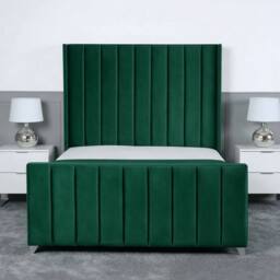 Living Comfort Bedz Imperial Winged Upholstered Bed Slatted Base with 48 Inch Headboard in Green - Size: Double - thumbnail 2