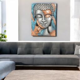 KDMD Buddha Painting - Silver & Rose Gold Flower 75x55cm - Size: 75x55 cm - thumbnail 3