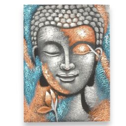 KDMD Buddha Painting - Silver & Rose Gold Flower 75x55cm - Size: 75x55 cm