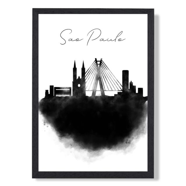 ARTZE Sao Paulo Watercolour Skyline City Framed Print SIZE: A4 with Black Frame - image 1
