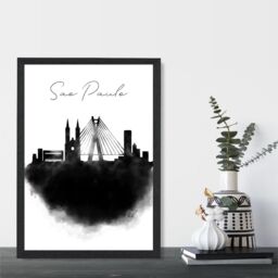 ARTZE Sao Paulo Watercolour Skyline City Framed Print SIZE: A4 with Black Frame - thumbnail 2