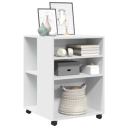 Berkfield Home Side Table with Wheels White 55x60x78 cm Engineered Wood - Size: 55 x 60 x 78 cm - thumbnail 3