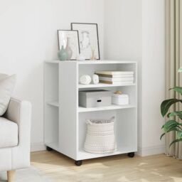 Berkfield Home Side Table with Wheels White 55x60x78 cm Engineered Wood - Size: 55 x 60 x 78 cm