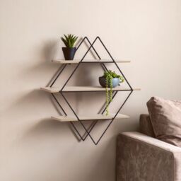Orsina Stylish Design 3 Tier Rhombus Shelves, Functional Box Shelves For Wall, Durable Wall Storage For Livingroom in Natural