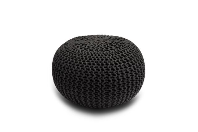 Snug City Knitted Pouffe Chunky Round Footstool Ottoman 100% Cotton Handmade in Black - image 1