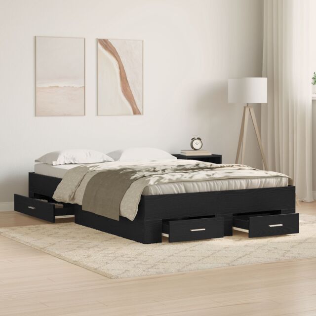 Berkfield Home Bed Frame with Drawers Black Oak 120x200 cm Engineered Wood - image 1