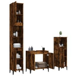 Berkfield Home Modern 3 Piece Bathroom Furniture Set Smoked Oak Engineered Wood in Brown - thumbnail 1