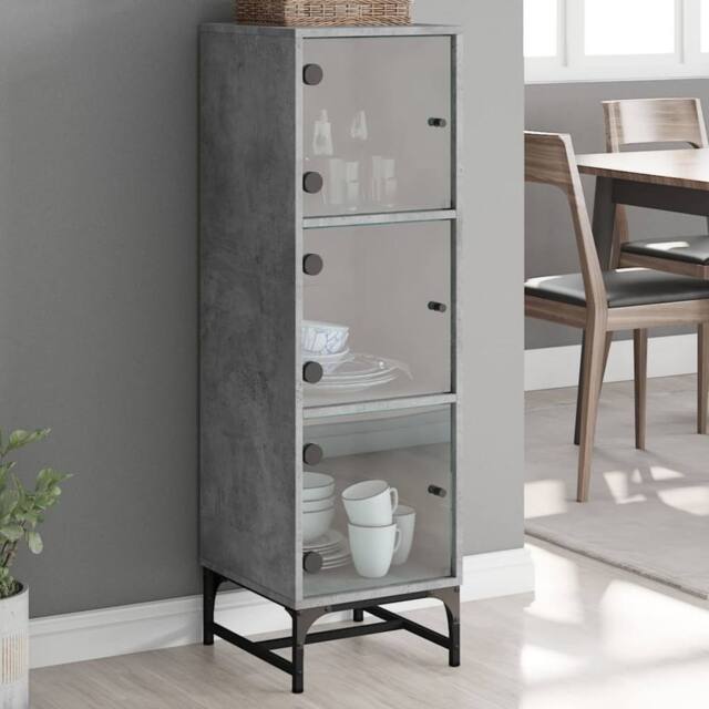 Berkfield Home Highboard with Glass Doors Concrete Grey 35x37x120 cm - Size: 35 x 37 x 120 cm - image 1