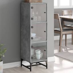 Berkfield Home Highboard with Glass Doors Concrete Grey 35x37x120 cm - Size: 35 x 37 x 120 cm