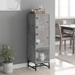 Berkfield Home Highboard with Glass Doors Concrete Grey 35x37x120 cm - Size: 35 x 37 x 120 cm - thumbnail 3