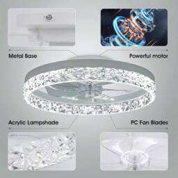 EONLION Large LED Ceiling Fan with Lighting in White - thumbnail 4