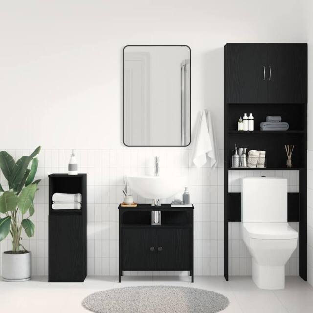 Berkfield Home Decorative Bathroom Sink Cabinet Black Oak 60x30x60 cm Engineered Wood - Size: 60 x 30 x 60 cm - image 1