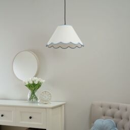ValueLights Florie Natural Linen Large Tapered Lamp Shade with Scallop Pastel Trim in Blue - thumbnail 3