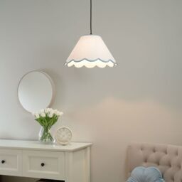 ValueLights Florie Natural Linen Large Tapered Lamp Shade with Scallop Pastel Trim in Blue - thumbnail 1