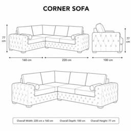 Stratus Interiors Ashley Chesterfield Full Back Plush Velvet Fabric Sofa - Corner in Taupe - thumbnail 3