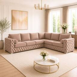 Stratus Interiors Ashley Chesterfield Full Back Plush Velvet Fabric Sofa - Corner in Taupe