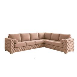 Stratus Interiors Ashley Chesterfield Full Back Plush Velvet Fabric Sofa - Corner in Taupe - thumbnail 2