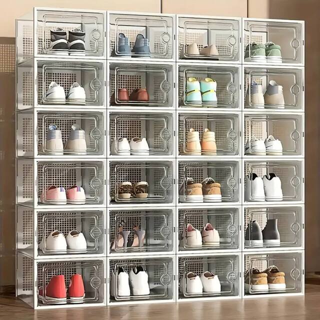 12-Piece White Plastic Foldable Stacking Shoe Boxes - image 1