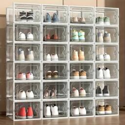 12-Piece White Plastic Foldable Stacking Shoe Boxes