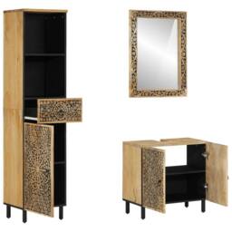 Berkfield Home 3 Piece Bathroom Furniture Set Solid Wood Mango in Brown - thumbnail 2