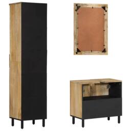 Berkfield Home 3 Piece Bathroom Furniture Set Solid Wood Mango in Brown - thumbnail 4