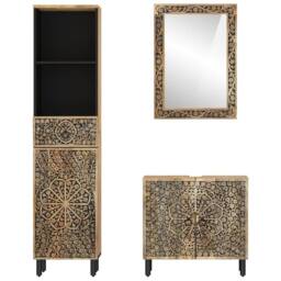 Berkfield Home 3 Piece Bathroom Furniture Set Solid Wood Mango in Brown - thumbnail 3