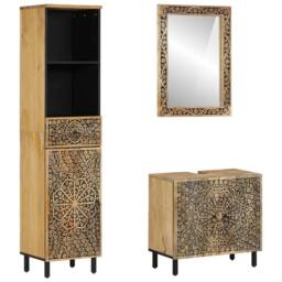 Berkfield Home 3 Piece Bathroom Furniture Set Solid Wood Mango in Brown - thumbnail 1