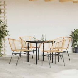Berkfield Home Beautiful 5 Piece Garden Dining Set Brown Poly Rattan Glass - thumbnail 1